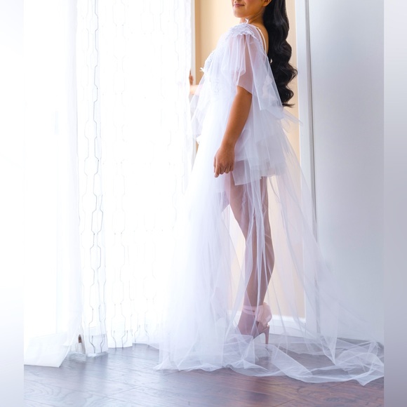 Other - Sheer tulle lace white organza wedding bridal long morning robe boudoir dress